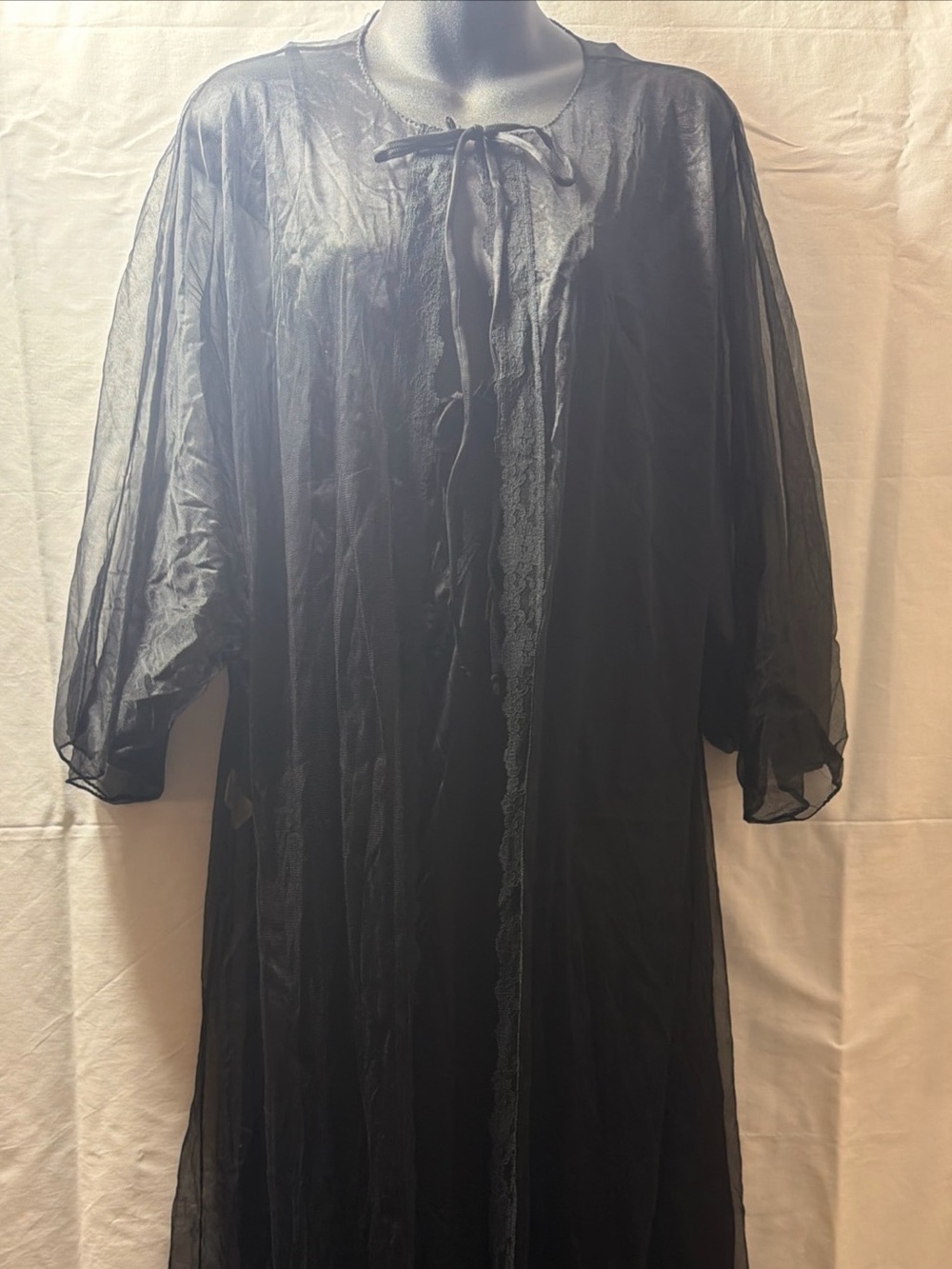 Vtg 60s Sears  Negligee Nightgown Robe Set M‎/36 Black Lace Sheer Peignoir